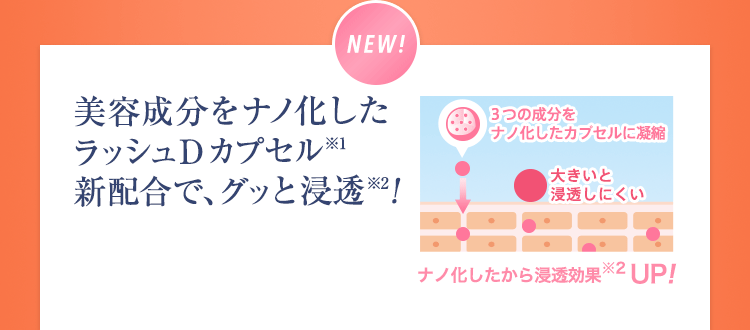 美容成分をナノ化したラッシュDカプセル※1新配合で、グッと浸透※2!
