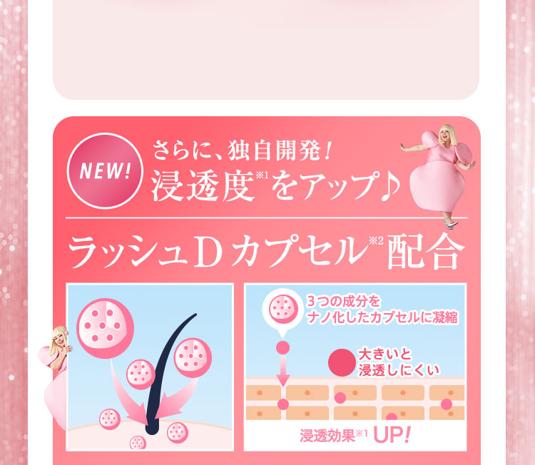 NEW! さらに、独自開発!浸透度※1をアップ♪ラッシュDカプセル※2配合
