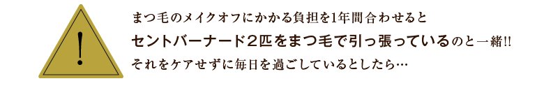 まつ毛のメイクオフにかかる負担を1年間合わせるとセントバーナード2匹をまつ毛で引っ張っているのと一緒!!それをケアせずに毎日を過ごしているとしたら…