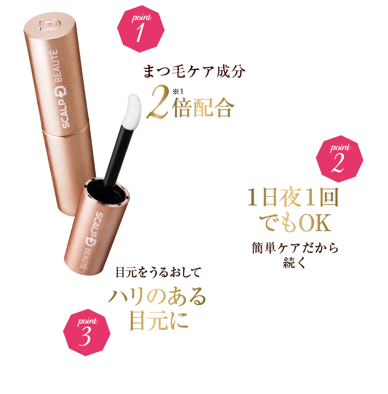 point1 浸透力※がアップしたまつ育成分を2倍配合！※浸透は角質層まで point2 １日夜１回でもOK！簡単ケアだから続く！！ point3 目元をうるおしてハリのある目元に！！