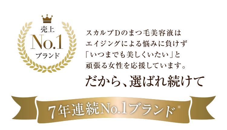 売上NO.1ブランド スカルプDのまつ毛美容液はエイジングによる悩みに負けず「いつまでも美しくいたい」と頑張る女性を応援しています。だから、選ばれ続けて6年連続No.1ブランド!!