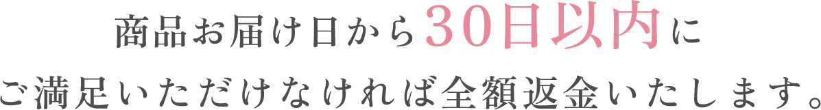 商品お届け日から30日以内にご満足いただけなければ全額返金いたします。