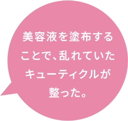 美容液を塗布することで、乱れていたキューティクルが整った。