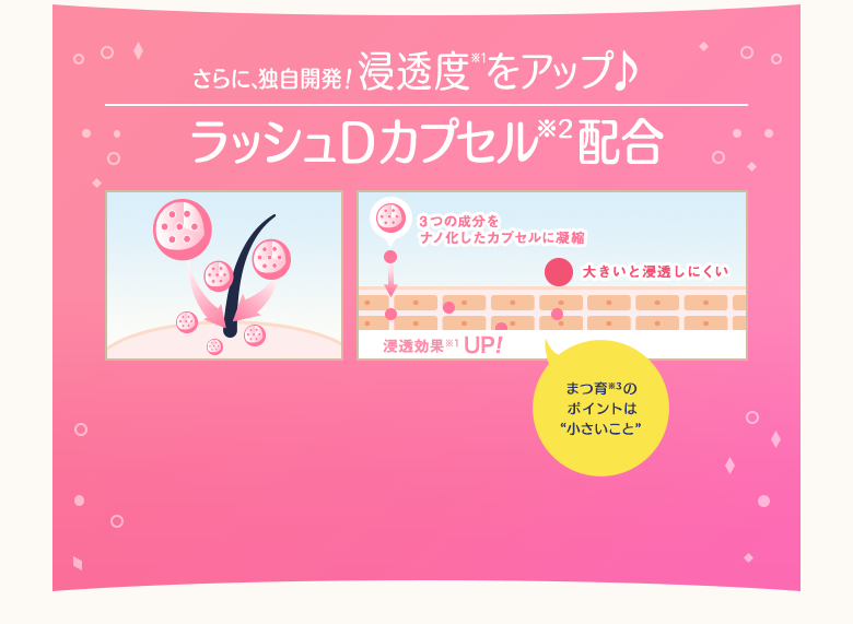 さらに、独自開発! 浸透度(※1)をアップ♪ ラッシュDカプセル(※2)配合
