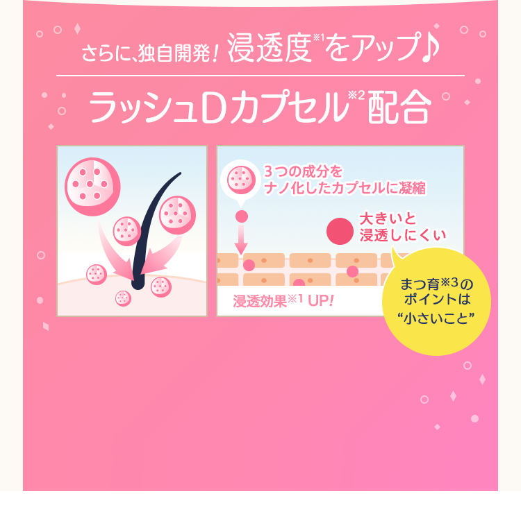 さらに、独自開発! 浸透度(※1)をアップ♪ ラッシュDカプセル(※2)配合