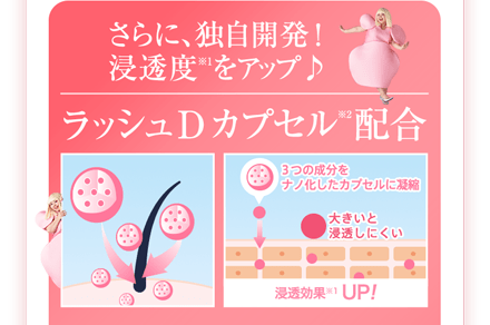 さらに、独自開発!浸透度※1をアップ♪ラッシュDカプセル※2配合