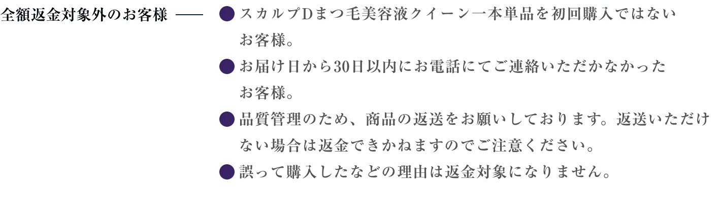 全額返金対象外のお客様